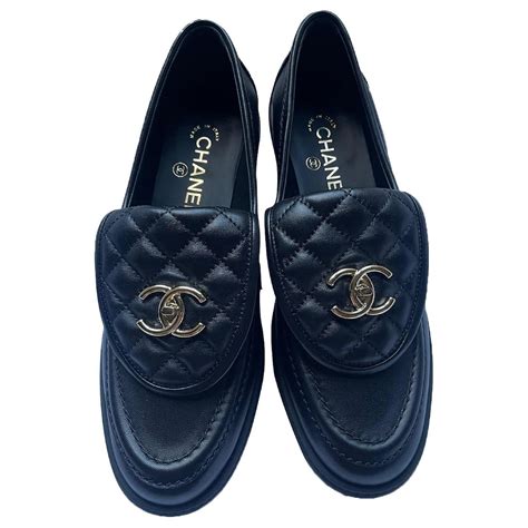 chanel moccasin loafers black